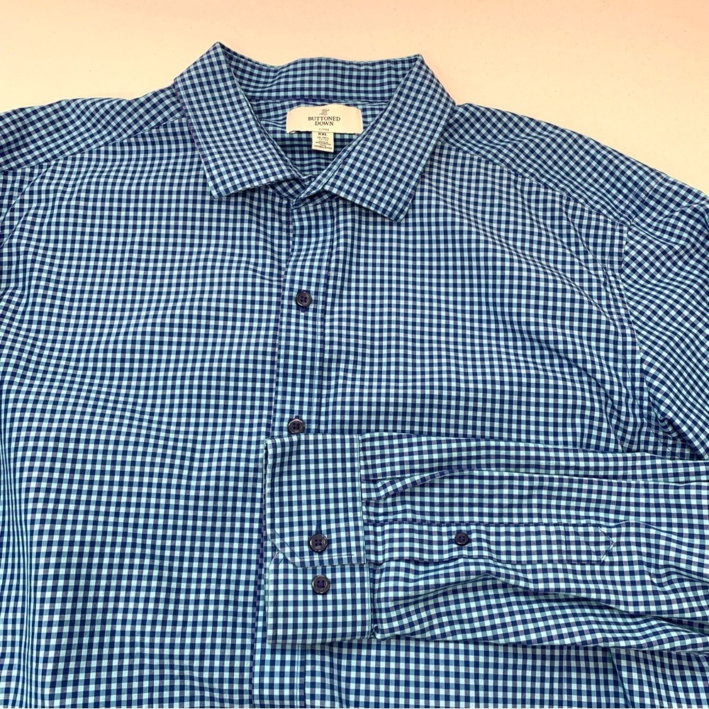 Buttoned‎ Down Mens Shirt XXL  Blue Check Long Sleeve  Supima Cotton Casual Work